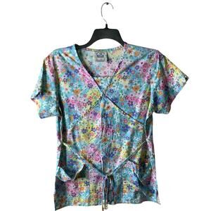Crest Cotton Uniform Tops Womens S Floral AOP Bohemian Casual Summer Workwear
